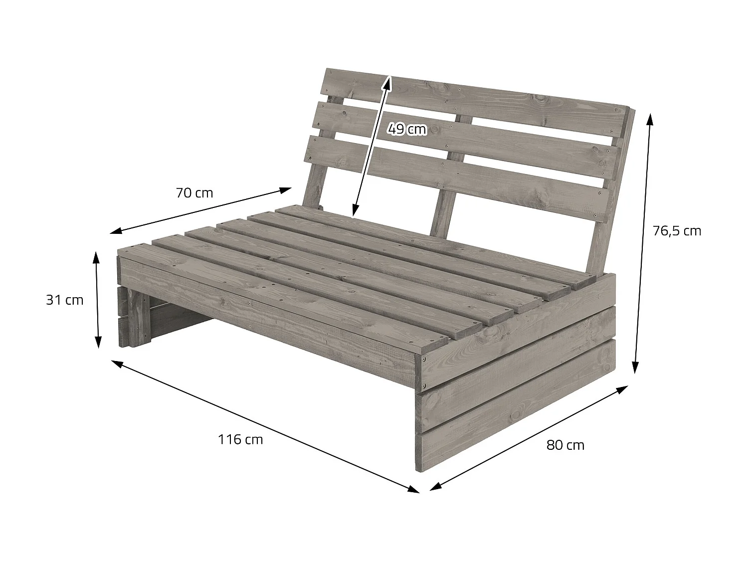 Banco de jardín mueble de madera gris con respaldo asiento para tres personas