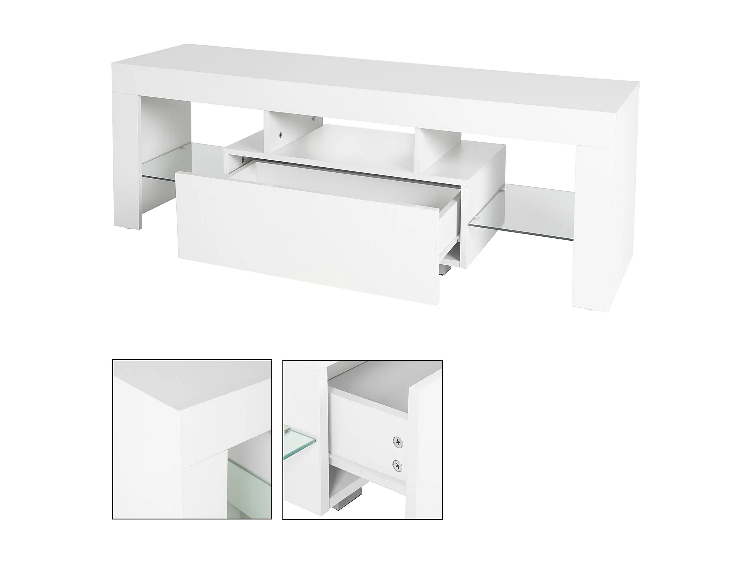 Meuble TV éclairage LED blanc armoire lowboard moderne 130x49x45 cm ML-Design®
