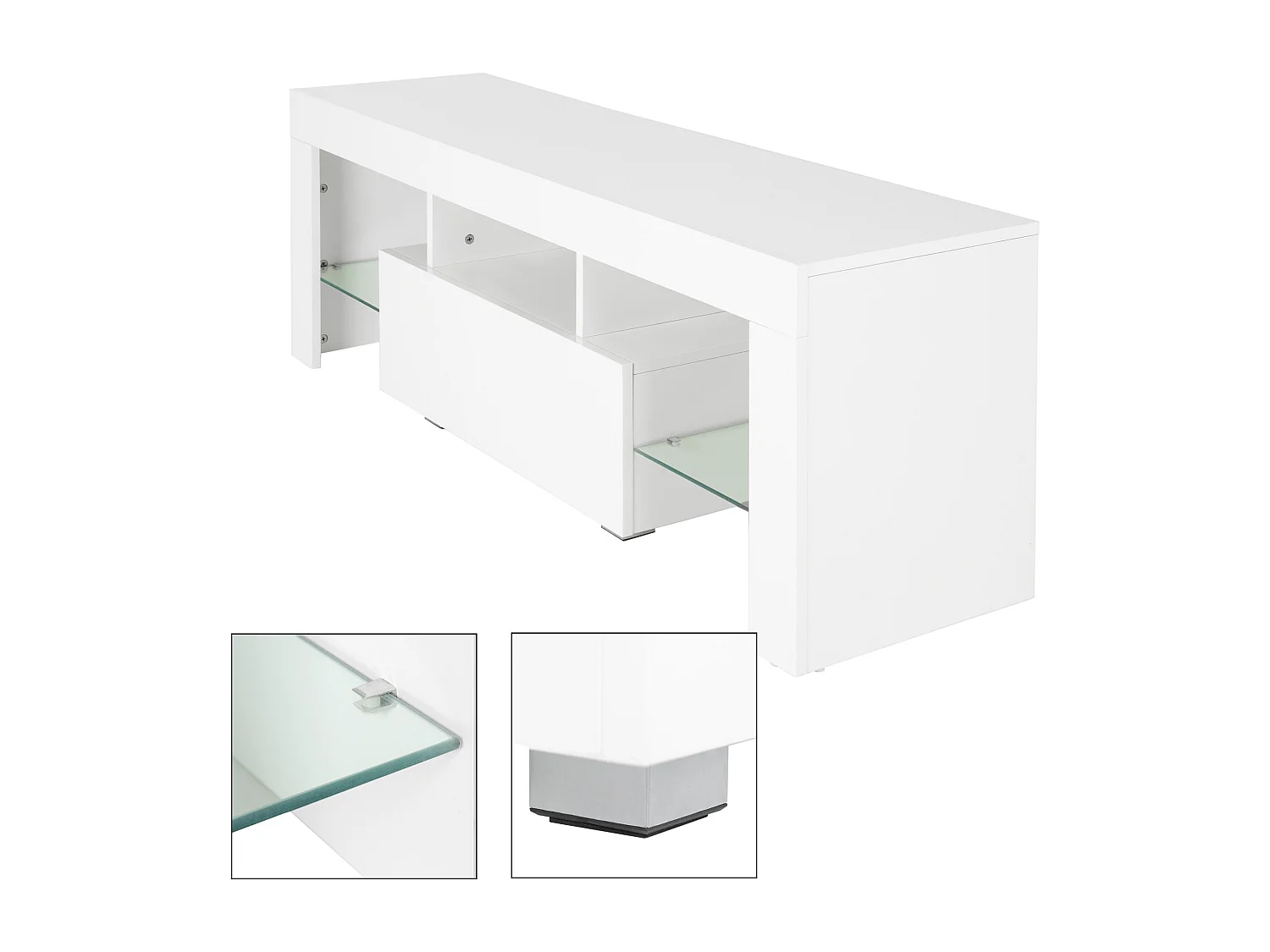 Meuble TV éclairage LED blanc armoire lowboard moderne 130x49x45 cm ML-Design®