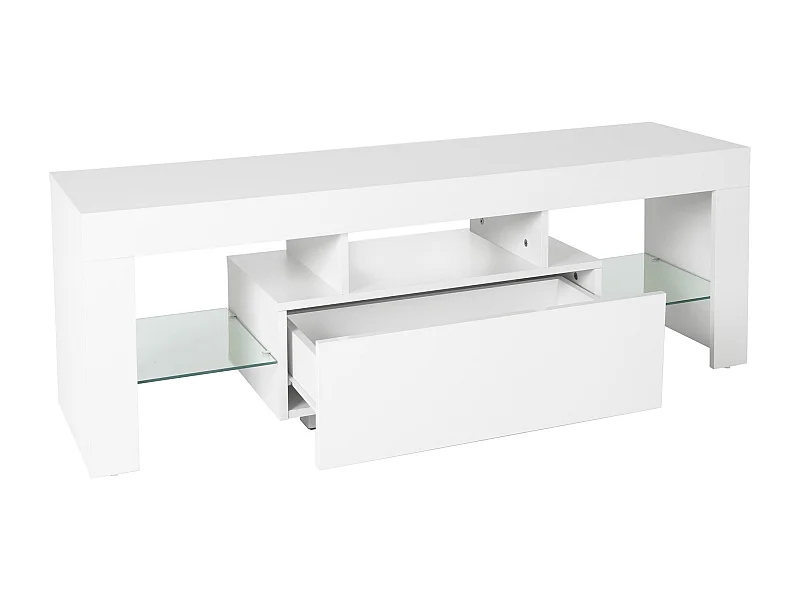 Meuble TV éclairage LED blanc armoire lowboard moderne 130x49x45 cm ML-Design®