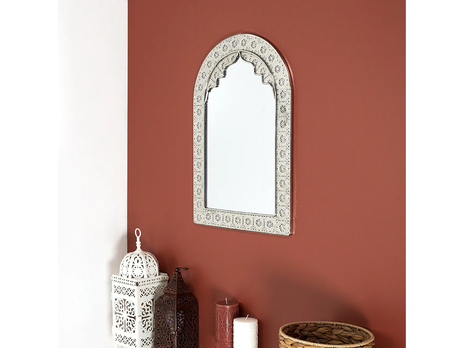 Miroir Oriental Metal Argent