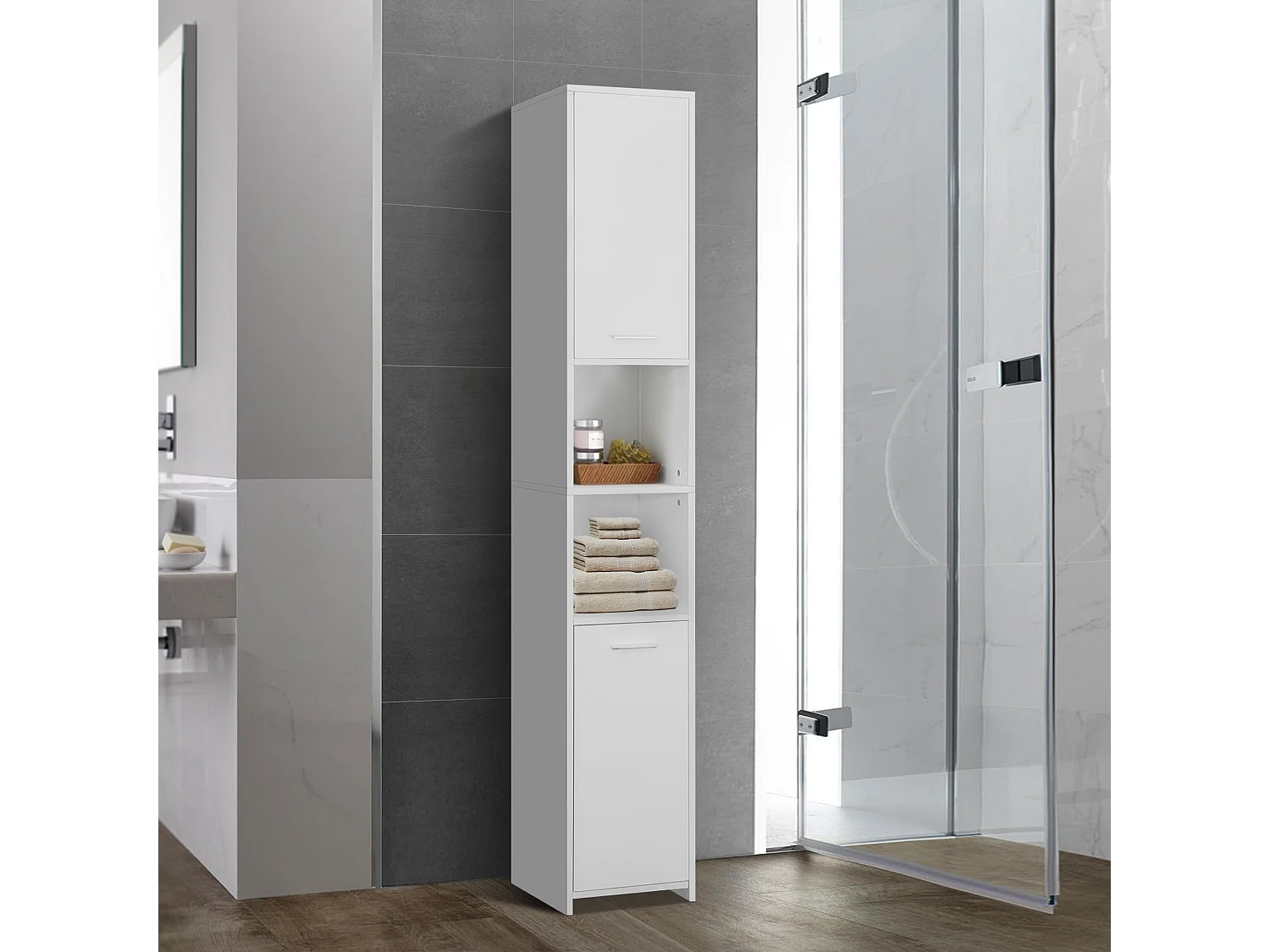 Meuble haute salle de bain colonne étroite de rangement blanc MDF 30x190x30 cm