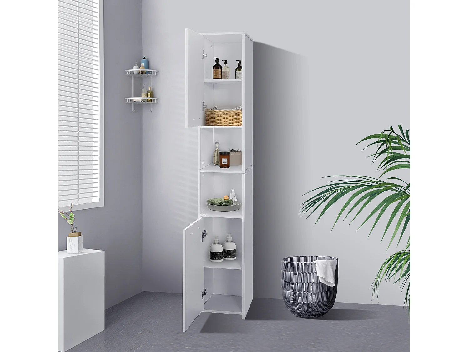 Meuble haute salle de bain colonne étroite de rangement blanc MDF 30x190x30 cm
