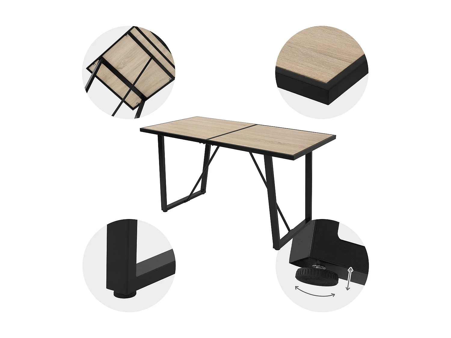 Table de salle à manger cuisine salon décor chêne brun 140x70 cm pieds en acier