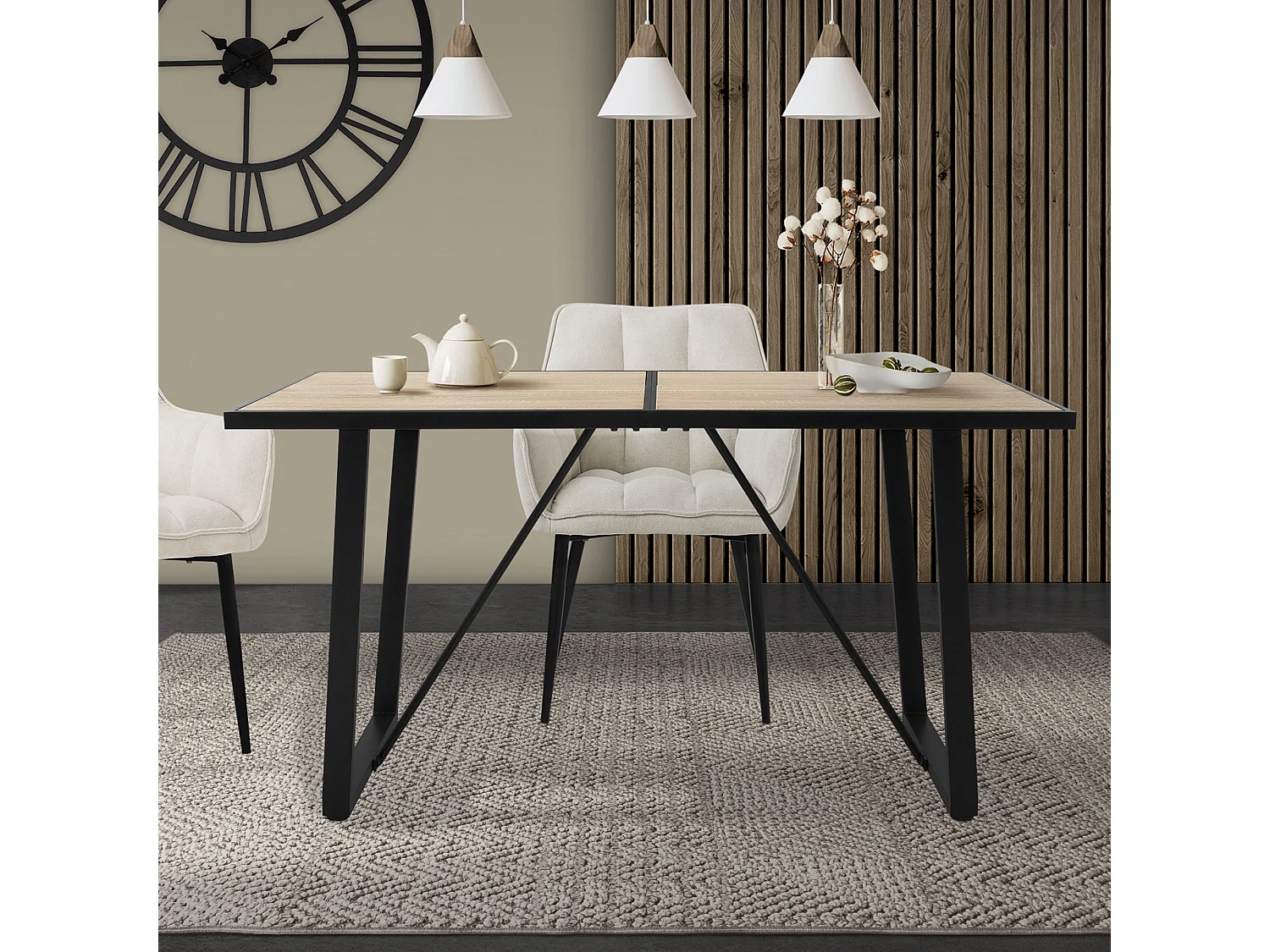 Tavolo da pranzo rovere per cucina telaio in metallo 6 persone 140x70x75 cm