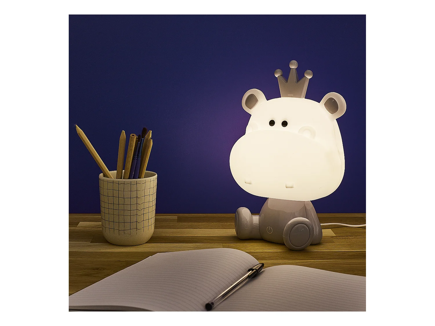 Lampe Veilleuse Hippopotame Blanc, Gris