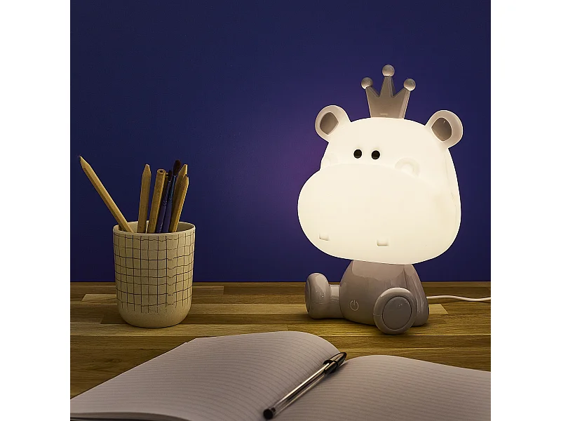 Lampe Veilleuse Hippopotame Blanc, Gris