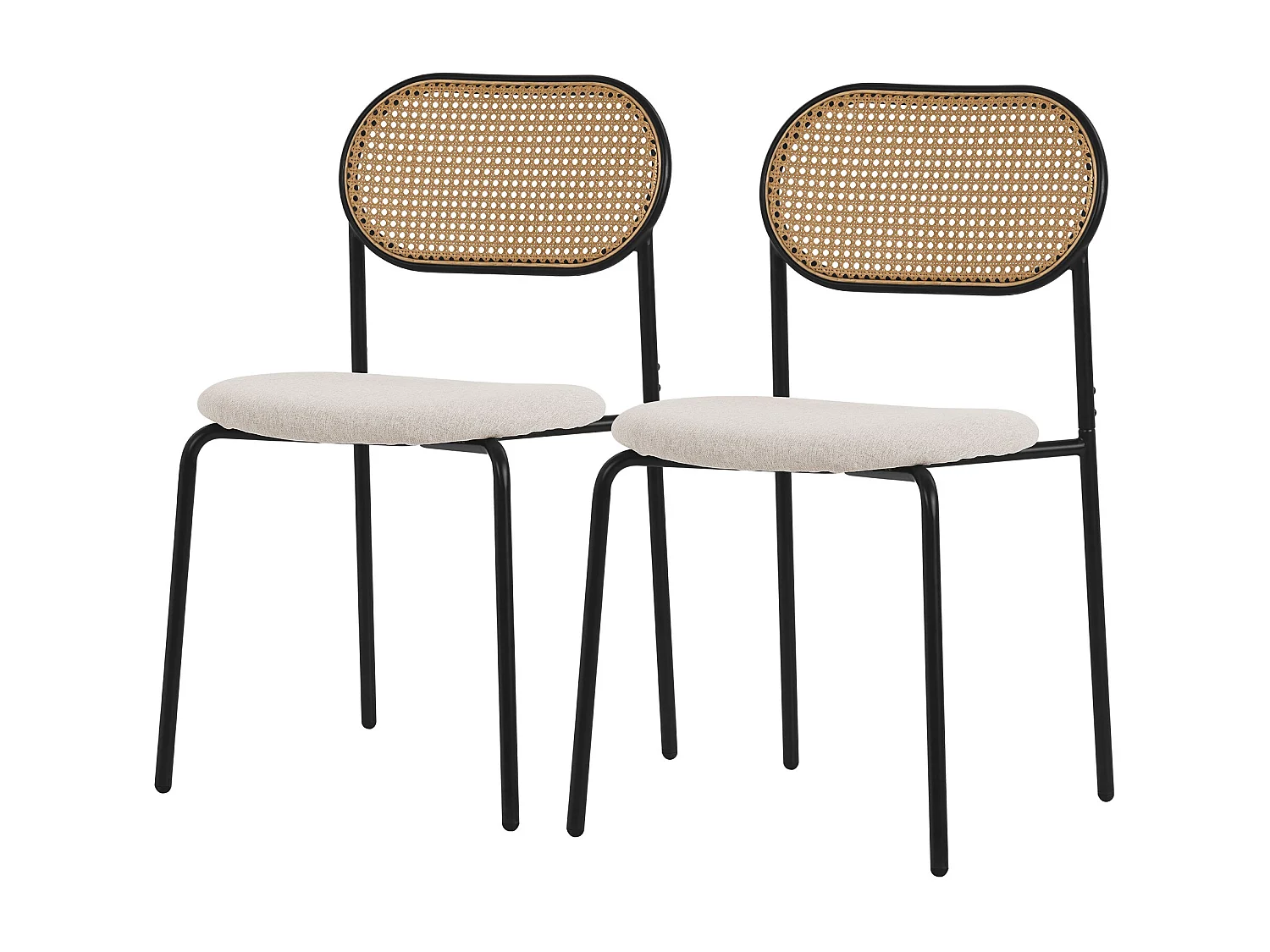 Set de 2 chaises de salle à manger salon dossier en rotin PE pieds en acier noir