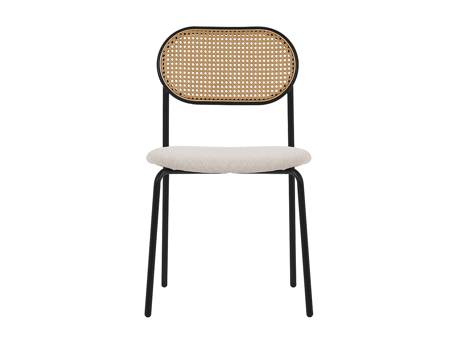 Set de 2 chaises de salle à manger salon dossier en rotin PE pieds en acier noir