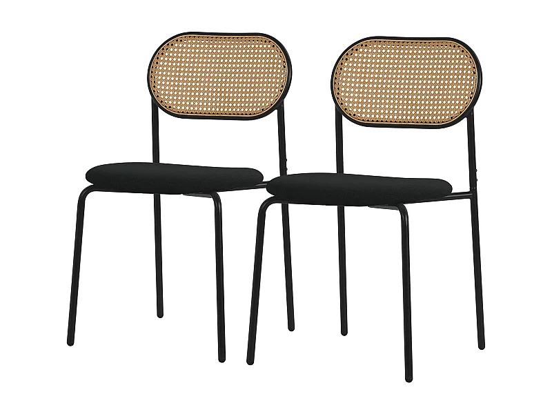 Juego de 2x Sillas de comedor/salón tapizadas negro asiento con respaldo curvado