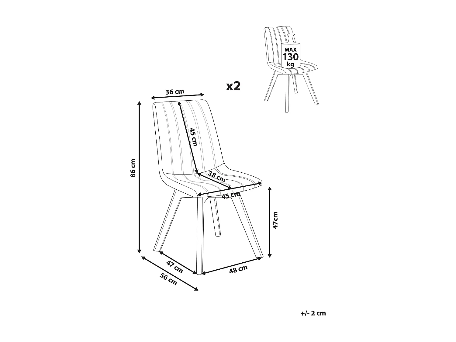 Lot de 2 chaises de salle à manger CALGARY Bleu clair