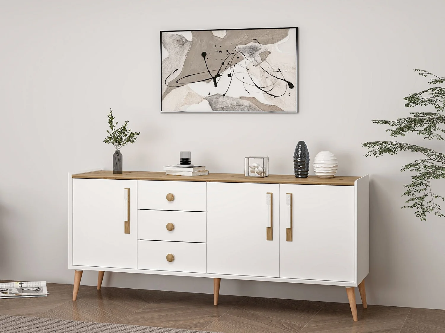 Buffet 3 portes et 3 tiroirs en aggloméré Mitra