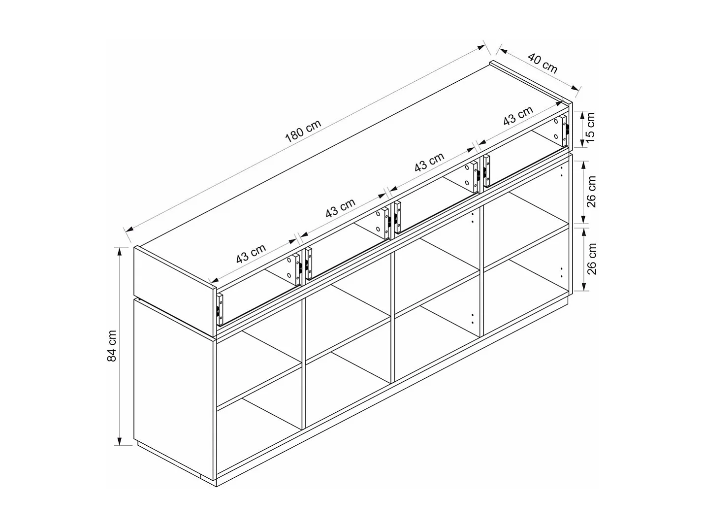 Buffet 4 portes 4 tiroirs en aggloméré Zara