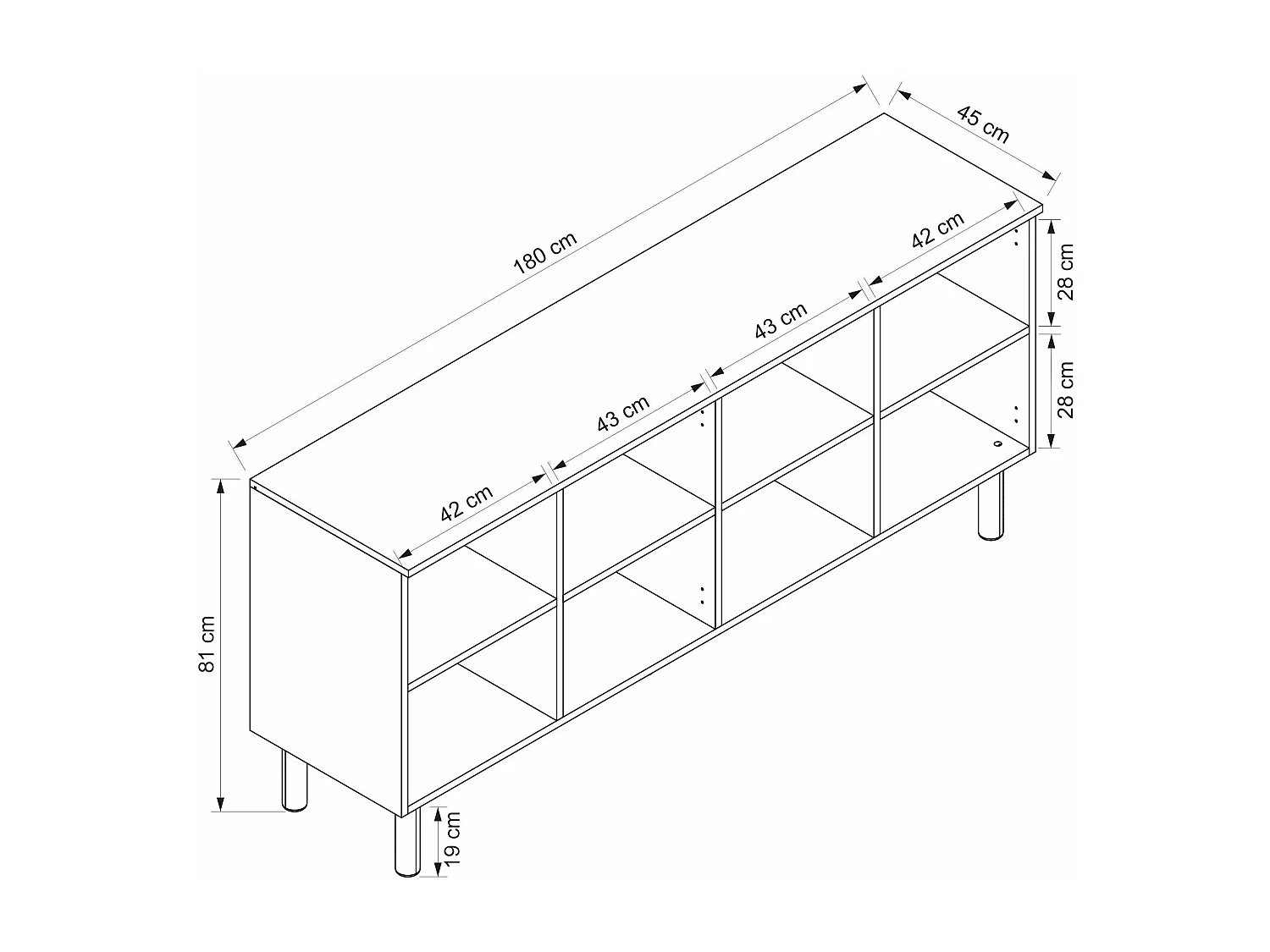 Buffet 4 portes en aggloméré Lotus