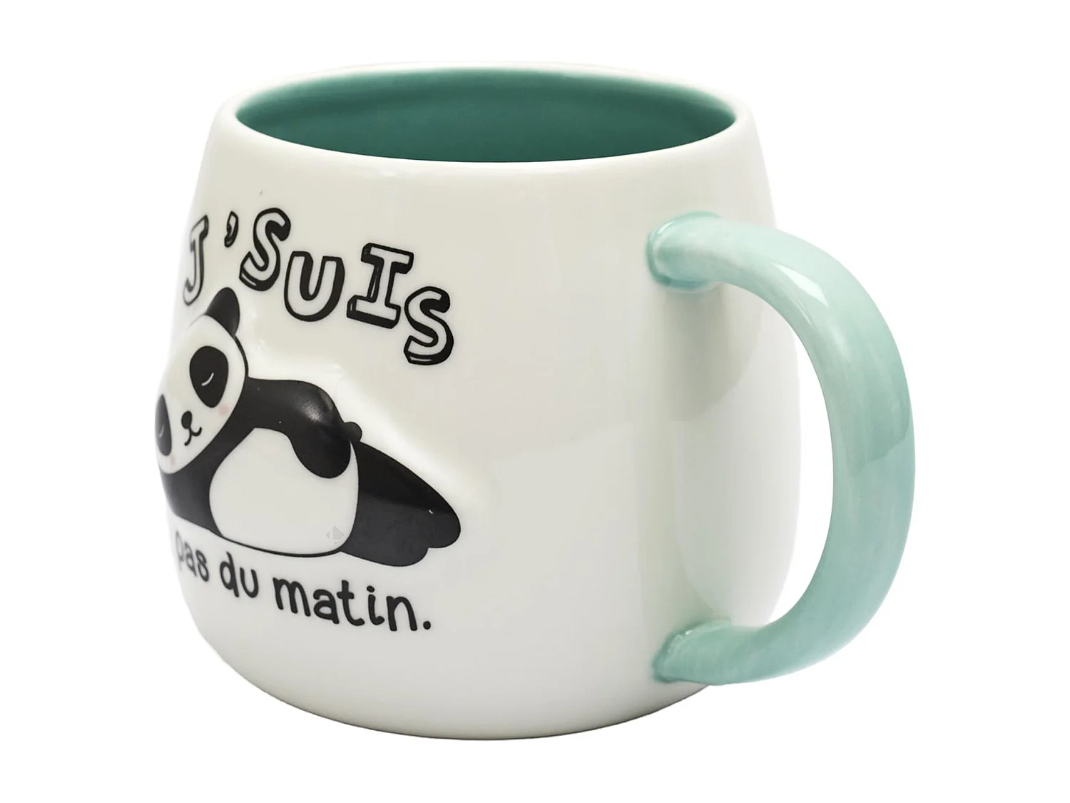 Mug en céramique à relief BREAKFAST 40 cl modèle "J'suis pas du matin" bleu