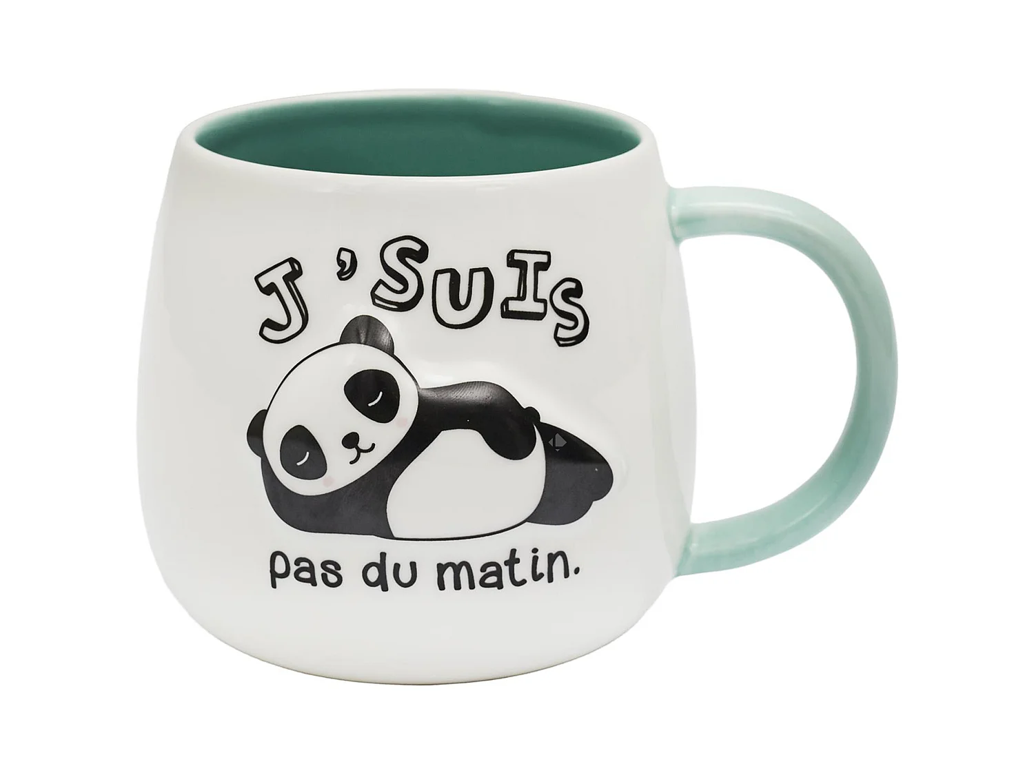 Mug en céramique à relief BREAKFAST 40 cl modèle "J'suis pas du matin" bleu