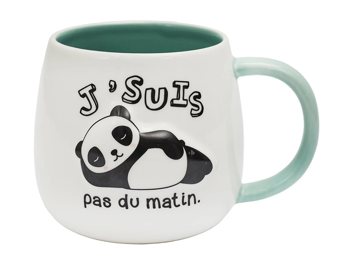 Mug en céramique à relief BREAKFAST 40 cl modèle "J'suis pas du matin" bleu