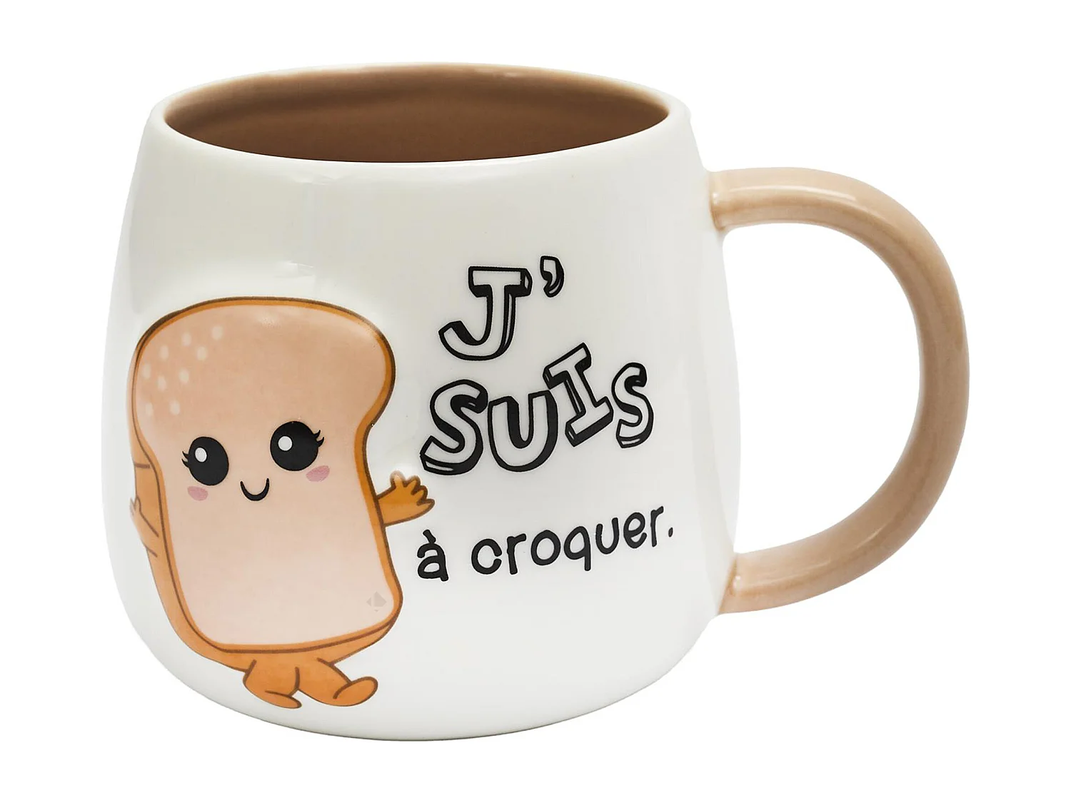 Mug en céramique à relief BREAKFAST 40 cl modèle "J'suis à croquer" marron