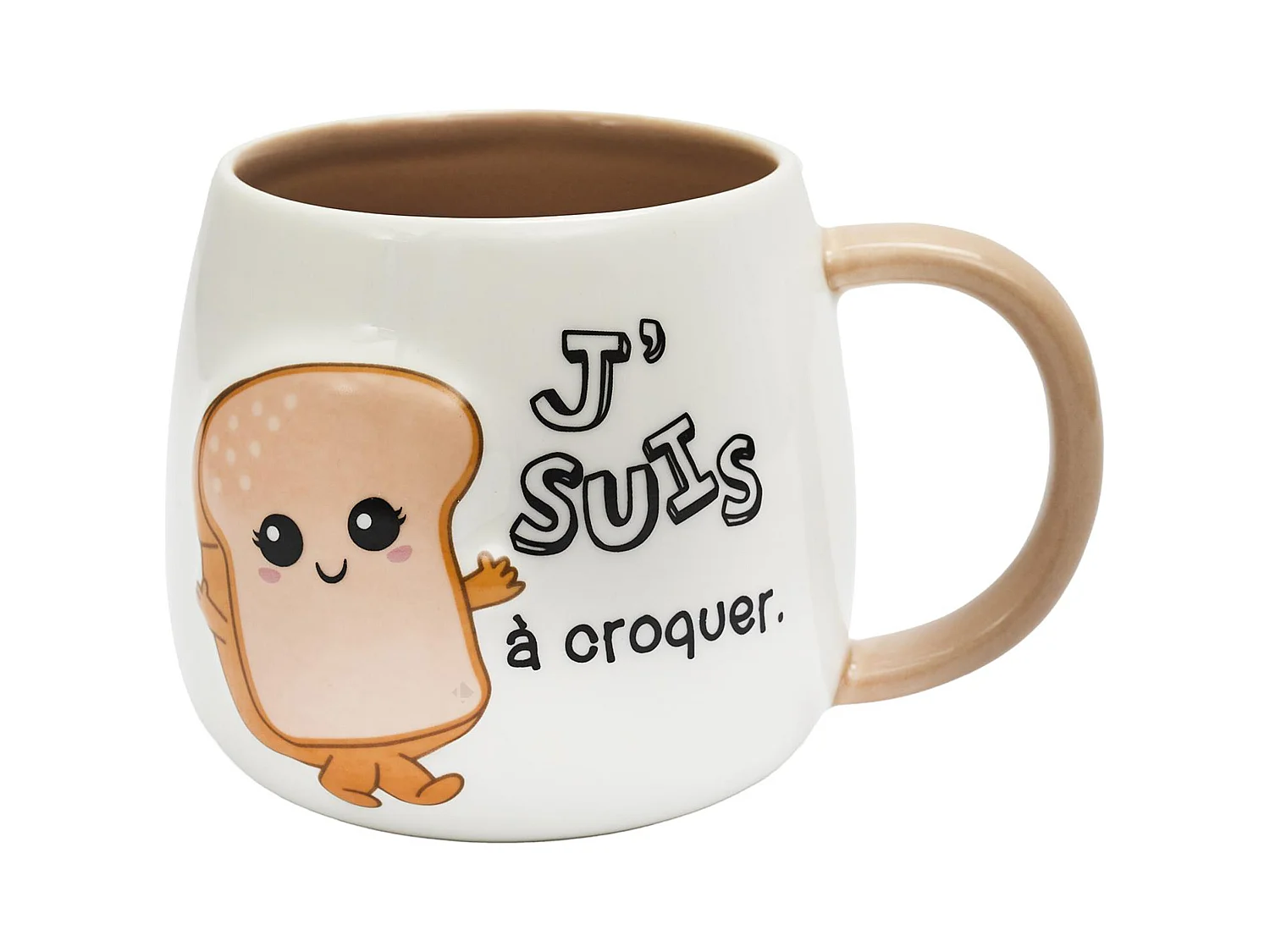 Mug en céramique à relief BREAKFAST 40 cl modèle "J'suis à croquer" marron