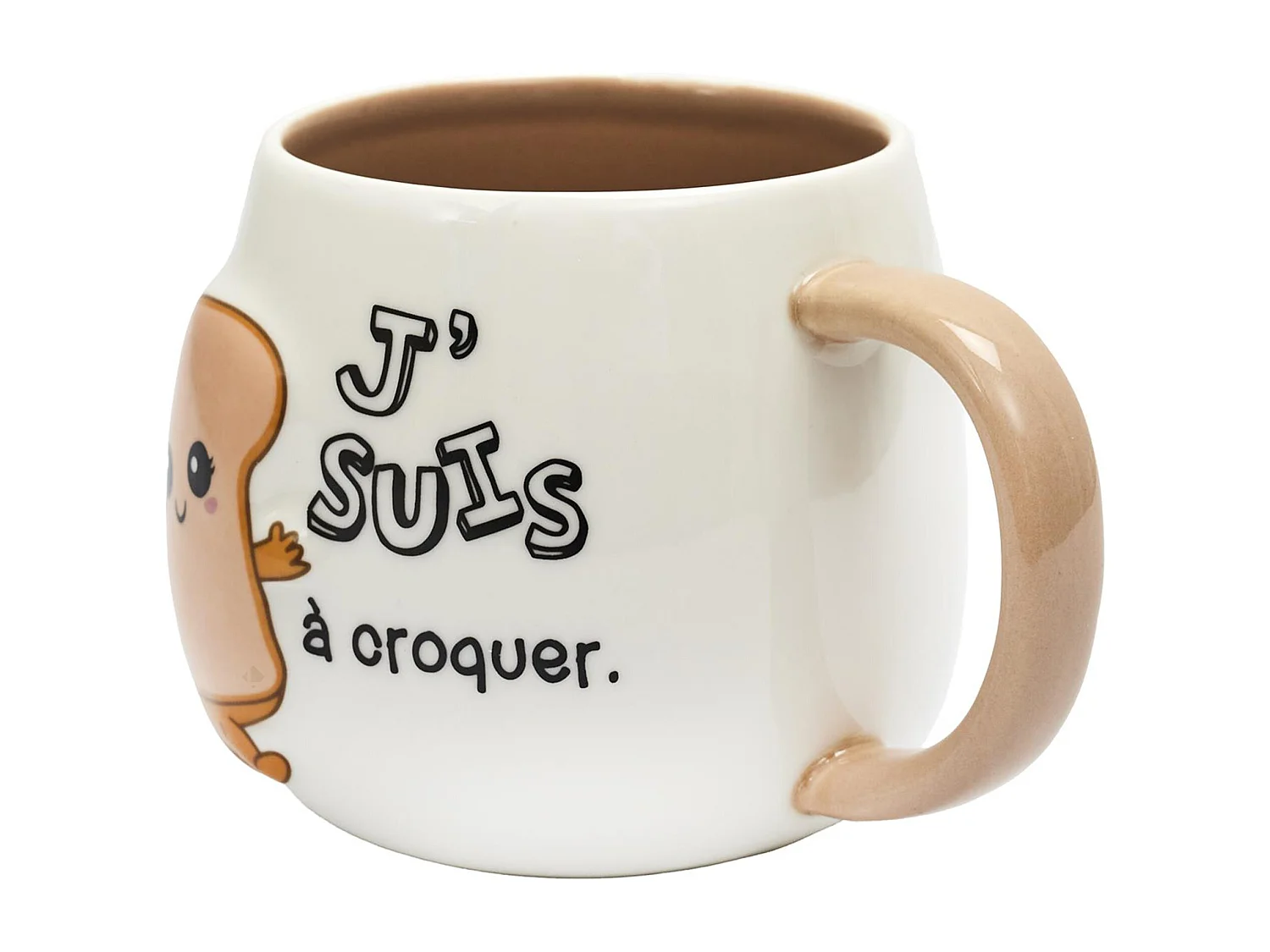 Mug en céramique à relief BREAKFAST 40 cl modèle "J'suis à croquer" marron