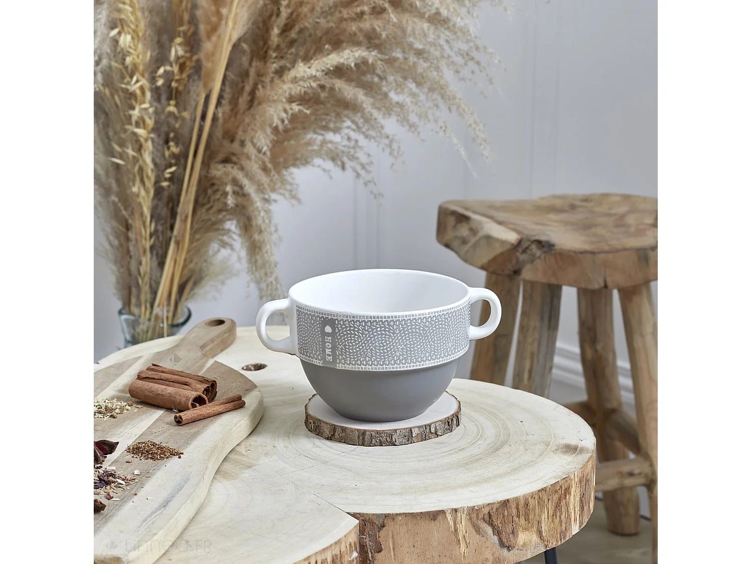 Lot de 2 bols avec anses 50 cl 100% céramique ROMANE gris foncé