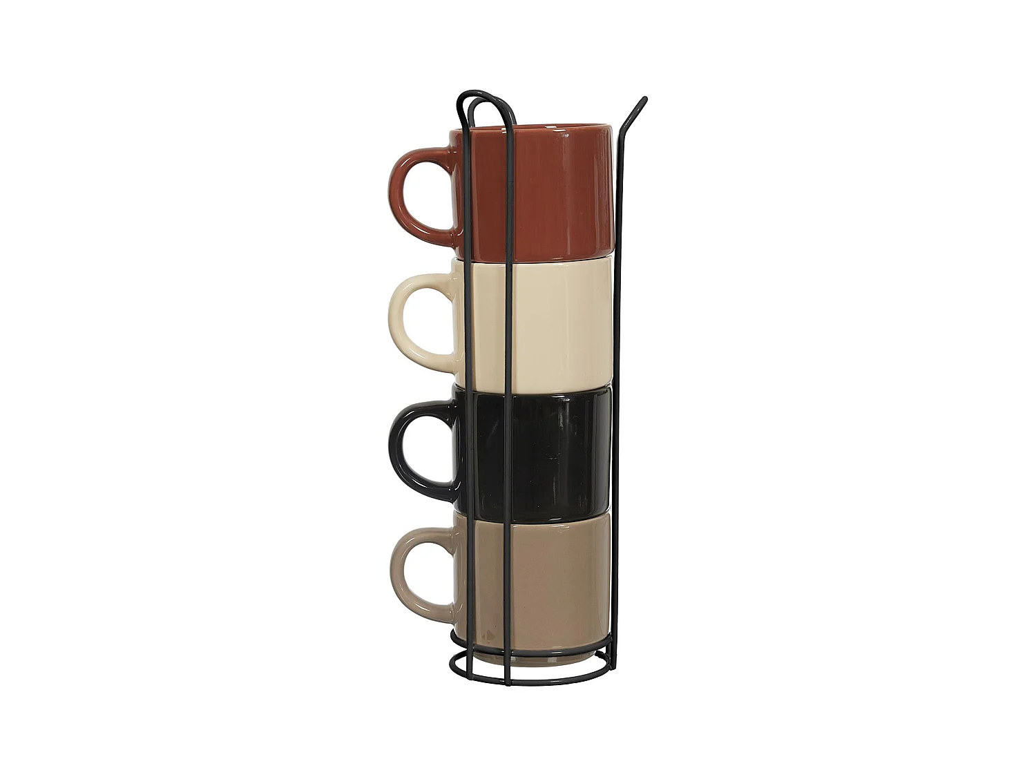 Lot de 4 mugs unis en céramique avec support 22 cl collection HORTENSE