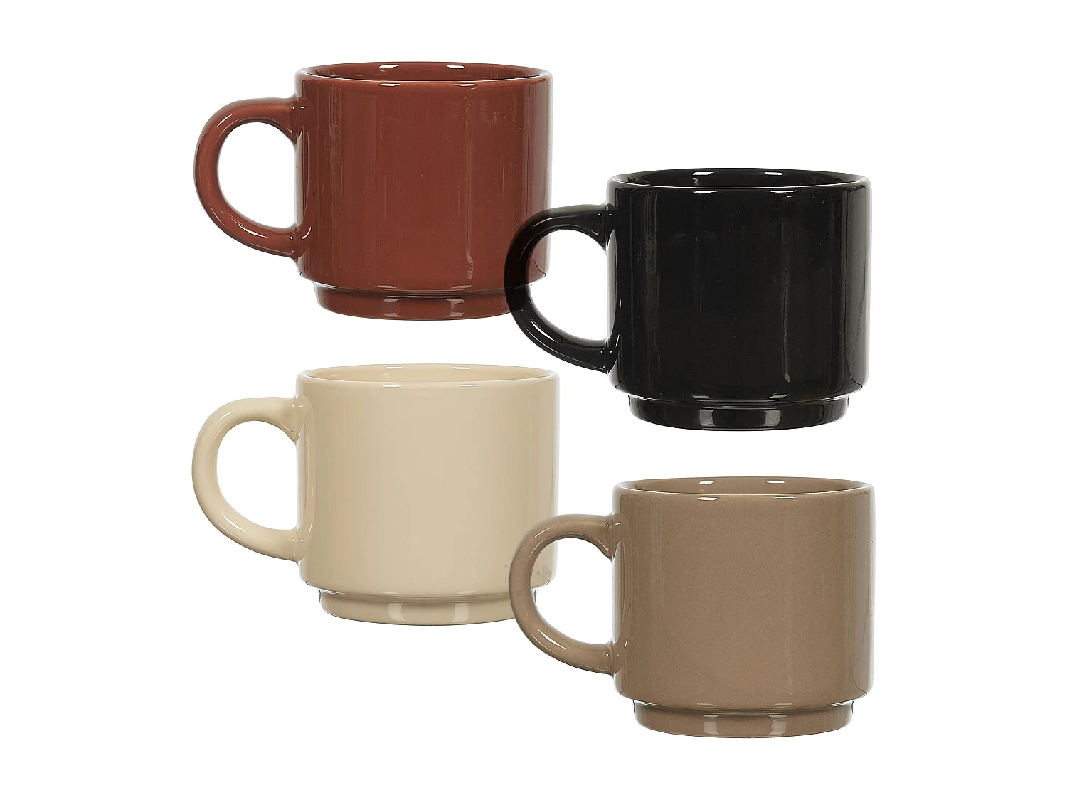 Lot de 4 mugs unis en céramique avec support 22 cl collection HORTENSE