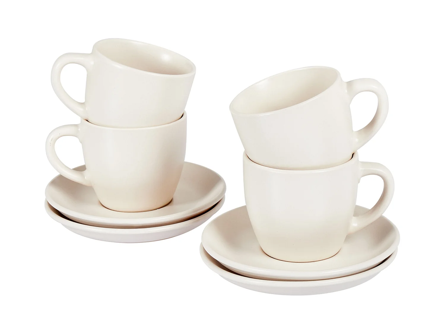 Set de 4 tasses avec soucoupes CARAWAY Grès Blanc cassé