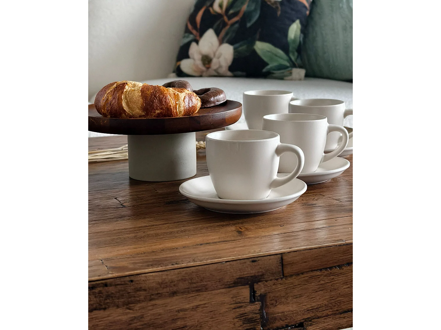Set de 4 tasses avec soucoupes CARAWAY Grès Blanc cassé