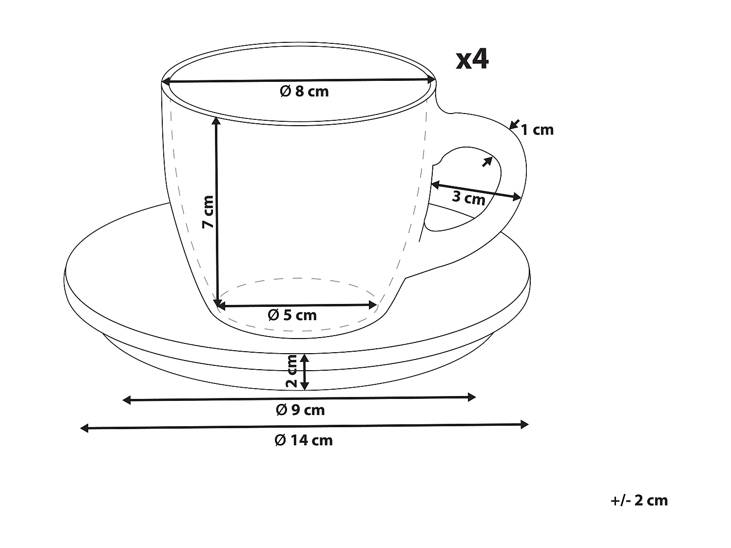 Set van 4 kopjes met schotels CARAWAY Steengoed Gebroken wit