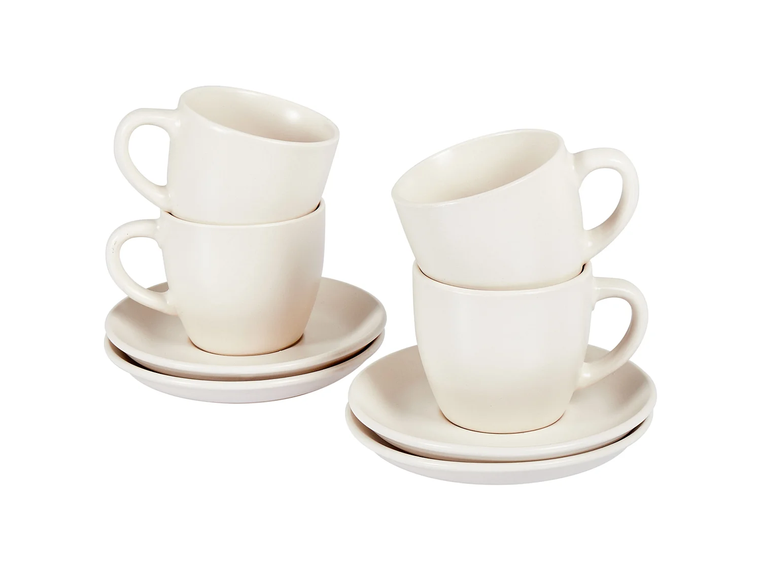 Set of 4 Cups with Saucers CARAWAY Stoneware Off-White