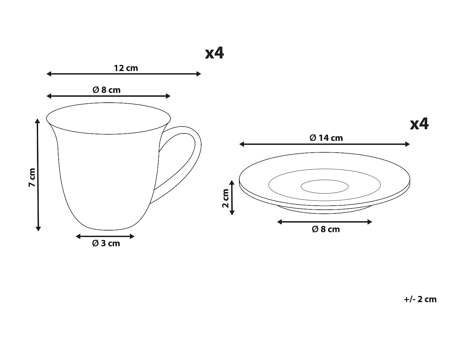Set de 4 tasses avec soucoupes ELDERBERRY Porcelaine Blanc