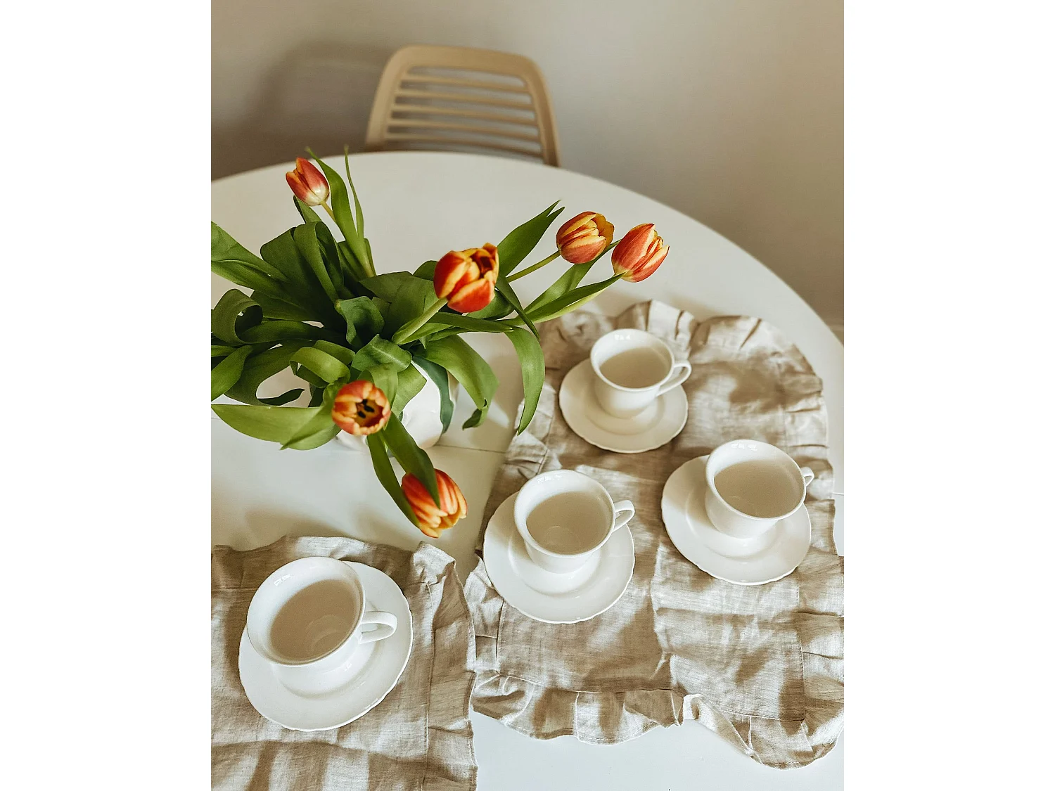 Set de 4 tasses avec soucoupes ELDERBERRY Porcelaine Blanc