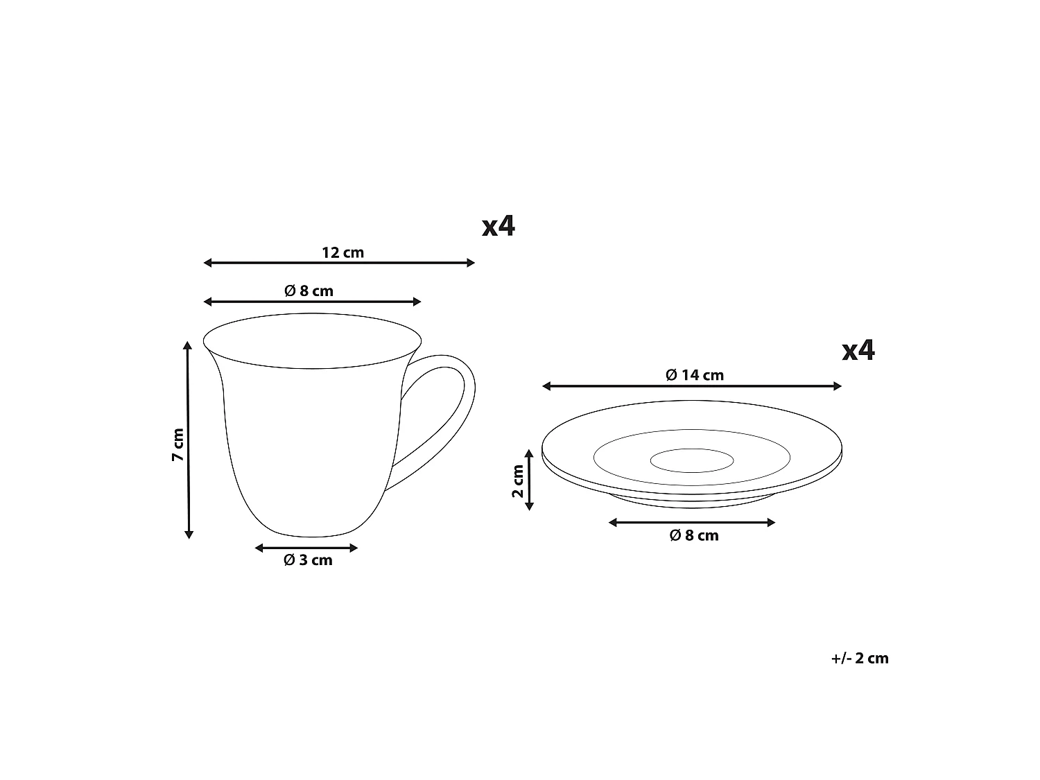 Set of 4 Cups with Saucers ELDERBERRY Porcelain White