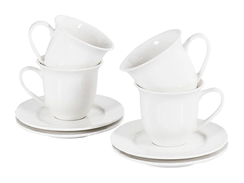 Tassen 4er Set mit Untertellern ELDERBERRY Porzellan Weiss