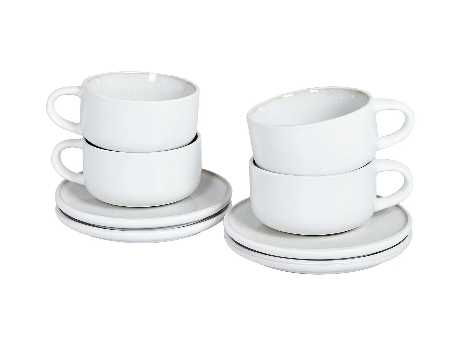 Set de 4 tasses avec soucoupes SESAME Grès Blanc cassé