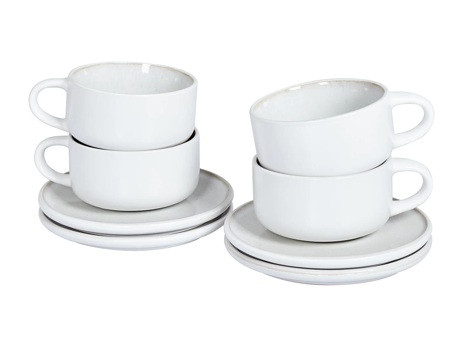 Tassen 4er Set mit Untertellern SESAME Steinzeug Cremeweiss