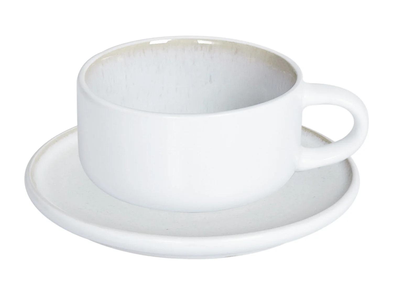 Tassen 4er Set mit Untertellern SESAME Steinzeug Cremeweiss