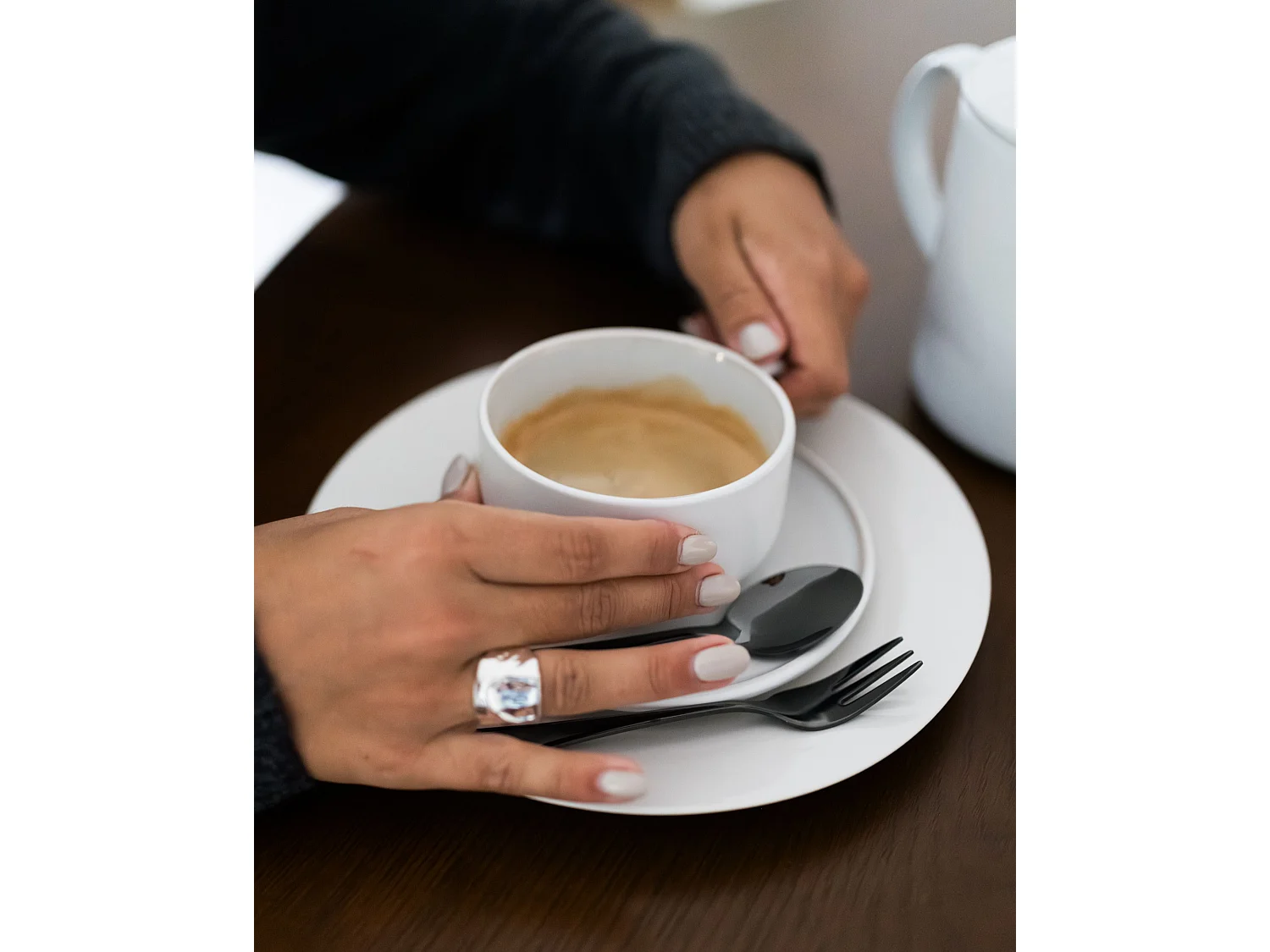 Set de 4 tasses avec soucoupes SESAME Grès Blanc cassé