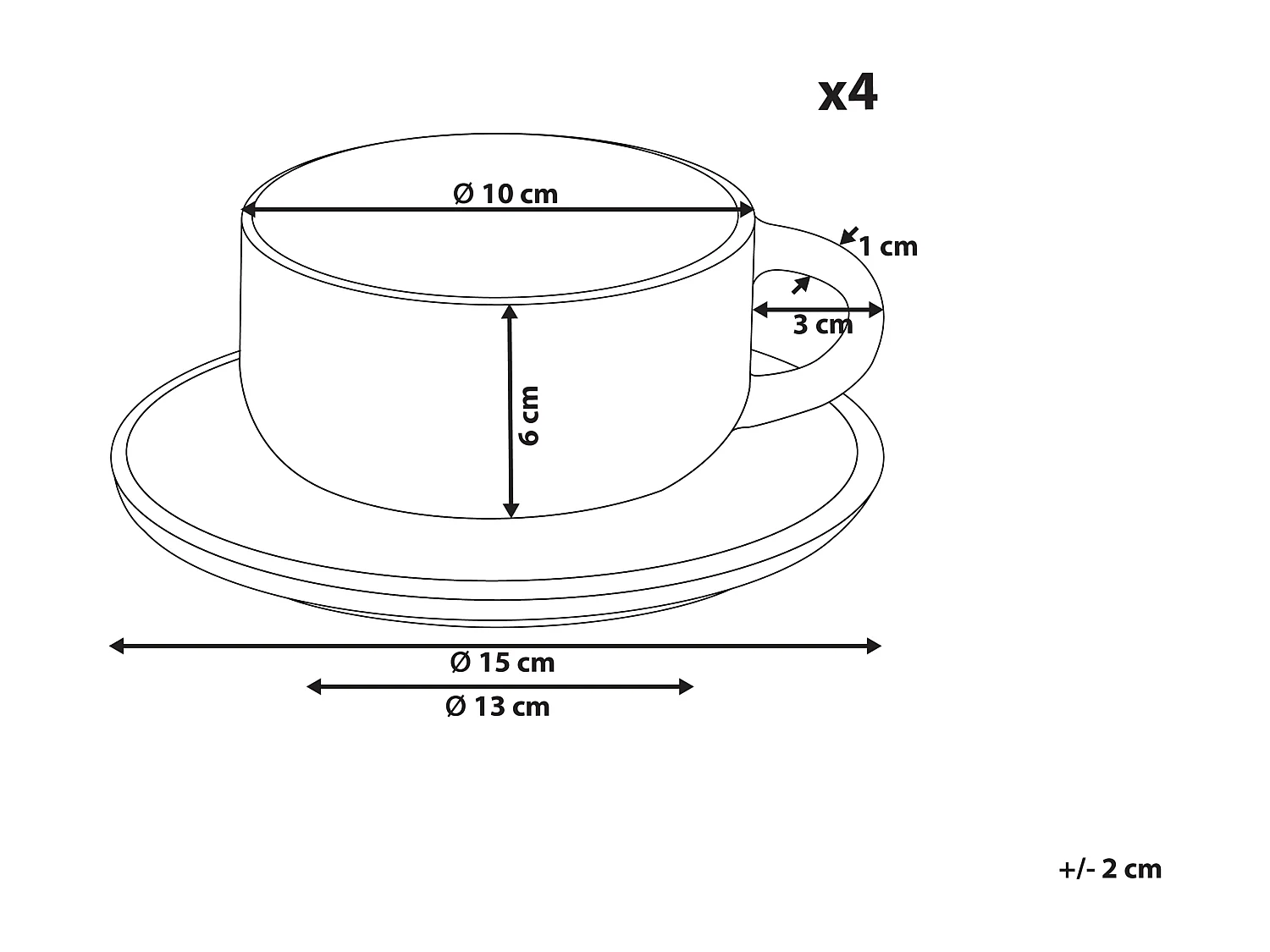 Set de 4 tasses avec soucoupes SESAME Grès Blanc cassé