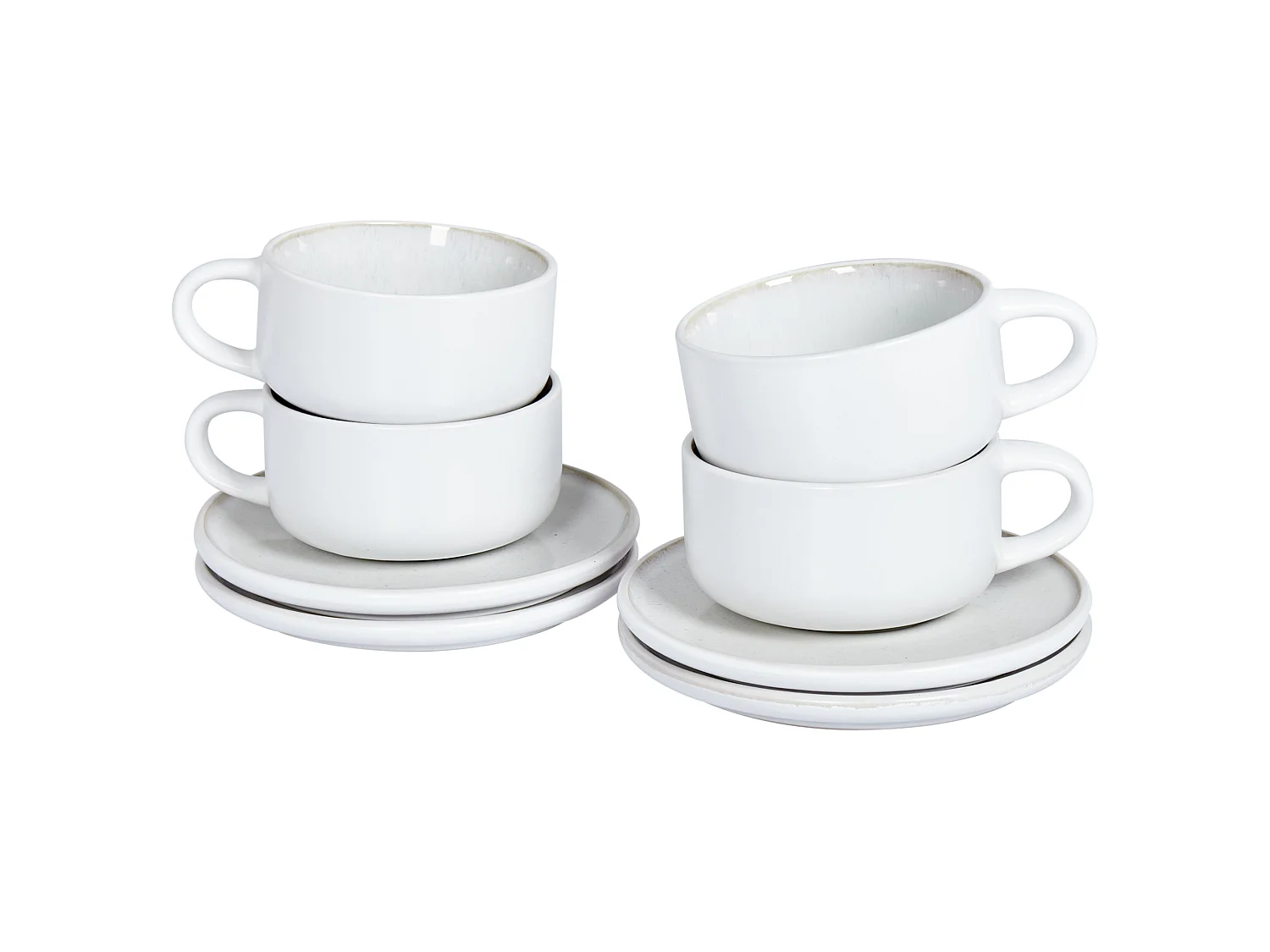 Set of 4 Cups with Saucers SESAME Stoneware Off-White