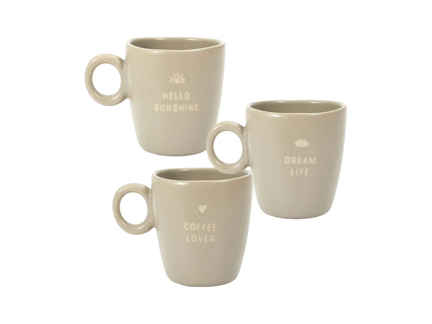 Lot de 3 mugs en grès avec message collection MINIMALIST beige