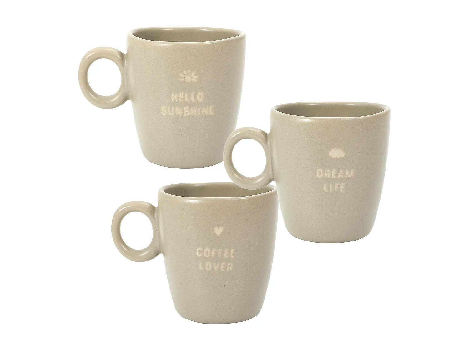 Lot de 3 mugs en grès avec message collection MINIMALIST beige