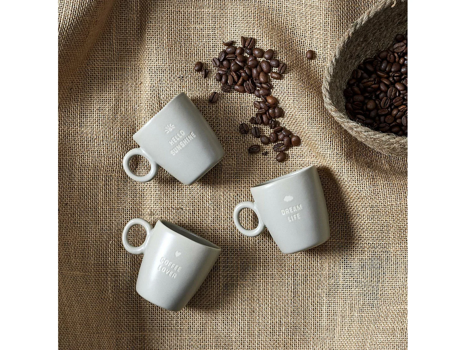 Lot de 3 mugs en grès avec message collection MINIMALIST beige