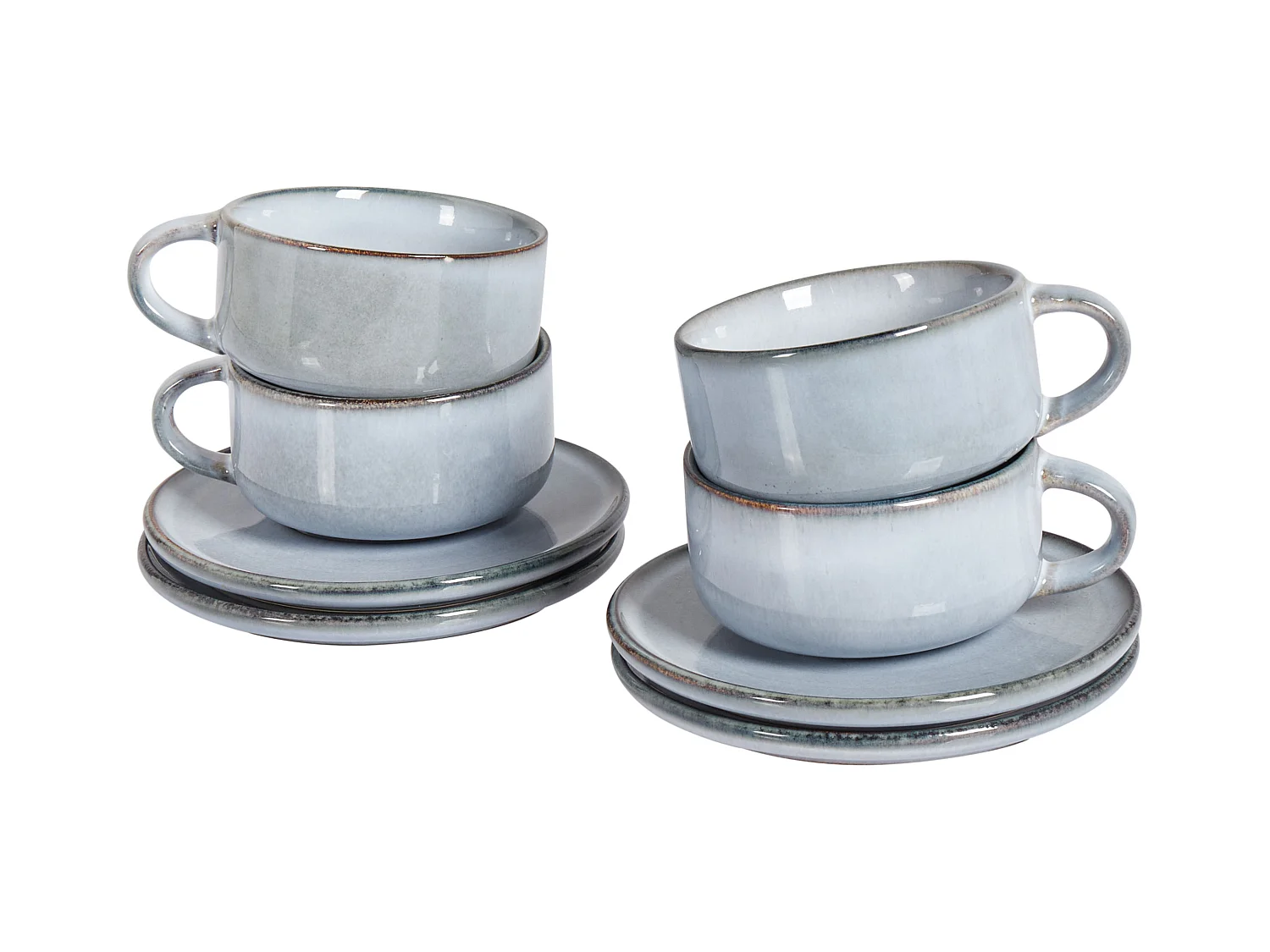 Set de 4 tasses avec soucoupes JUNIPER Grès Bleu clair