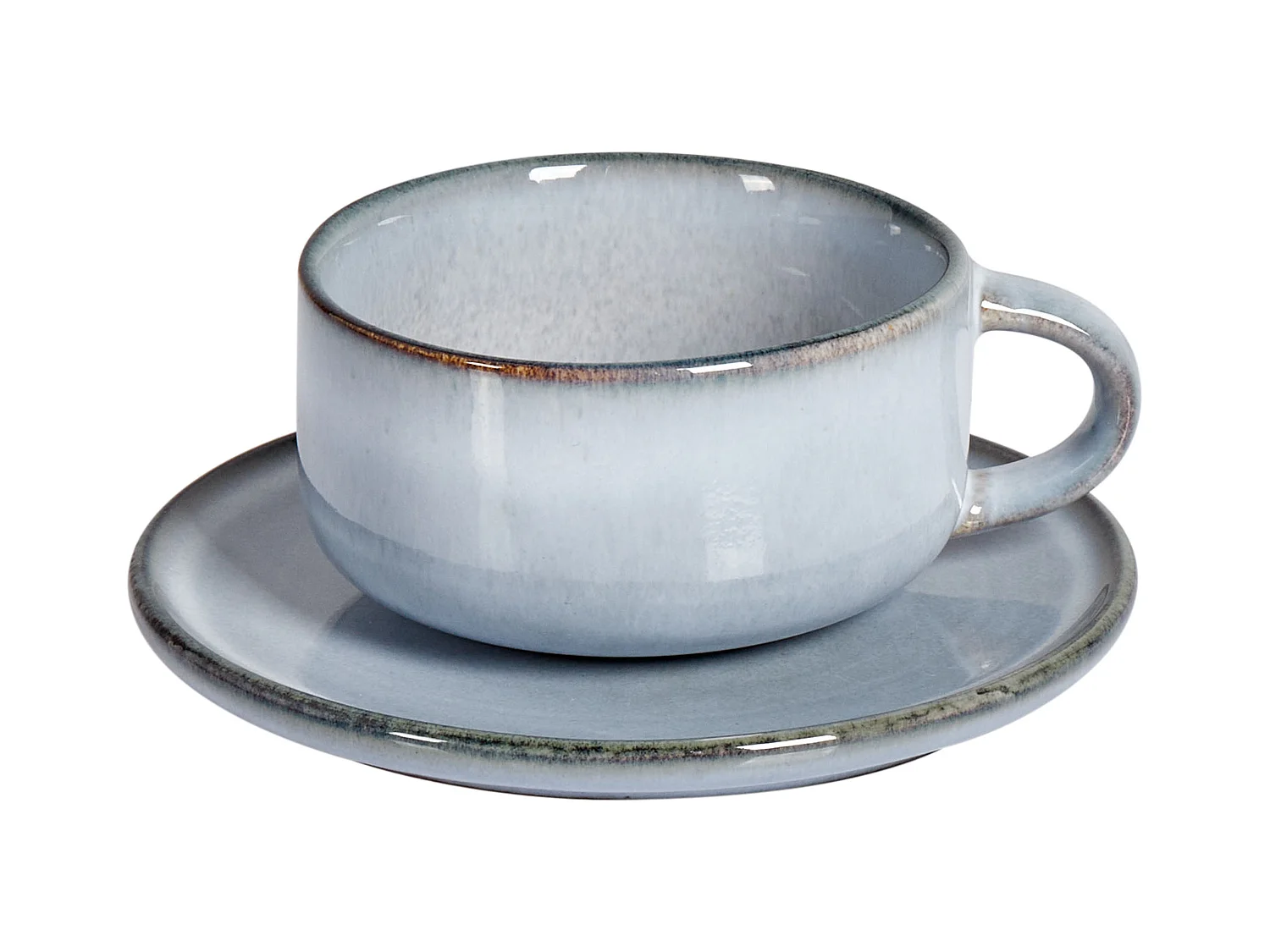 Zestaw 4 filiżanek ze spodkami JUNIPER Kamionka Błękitny