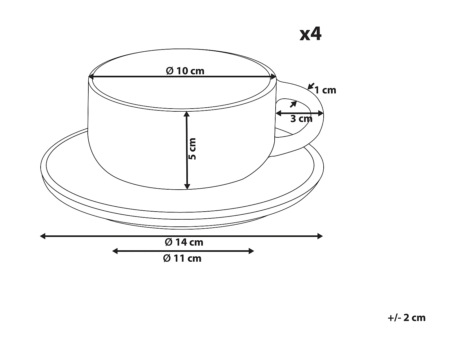 Set van 4 kopjes met schotels JUNIPER Steengoed Lichtblauw