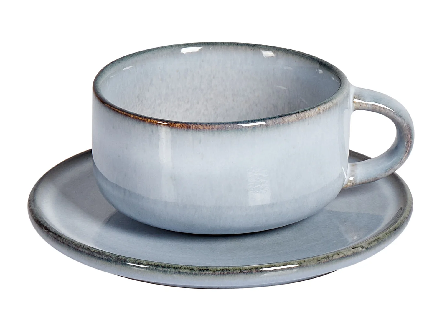 Set de 4 tasses avec soucoupes JUNIPER Grès Bleu clair