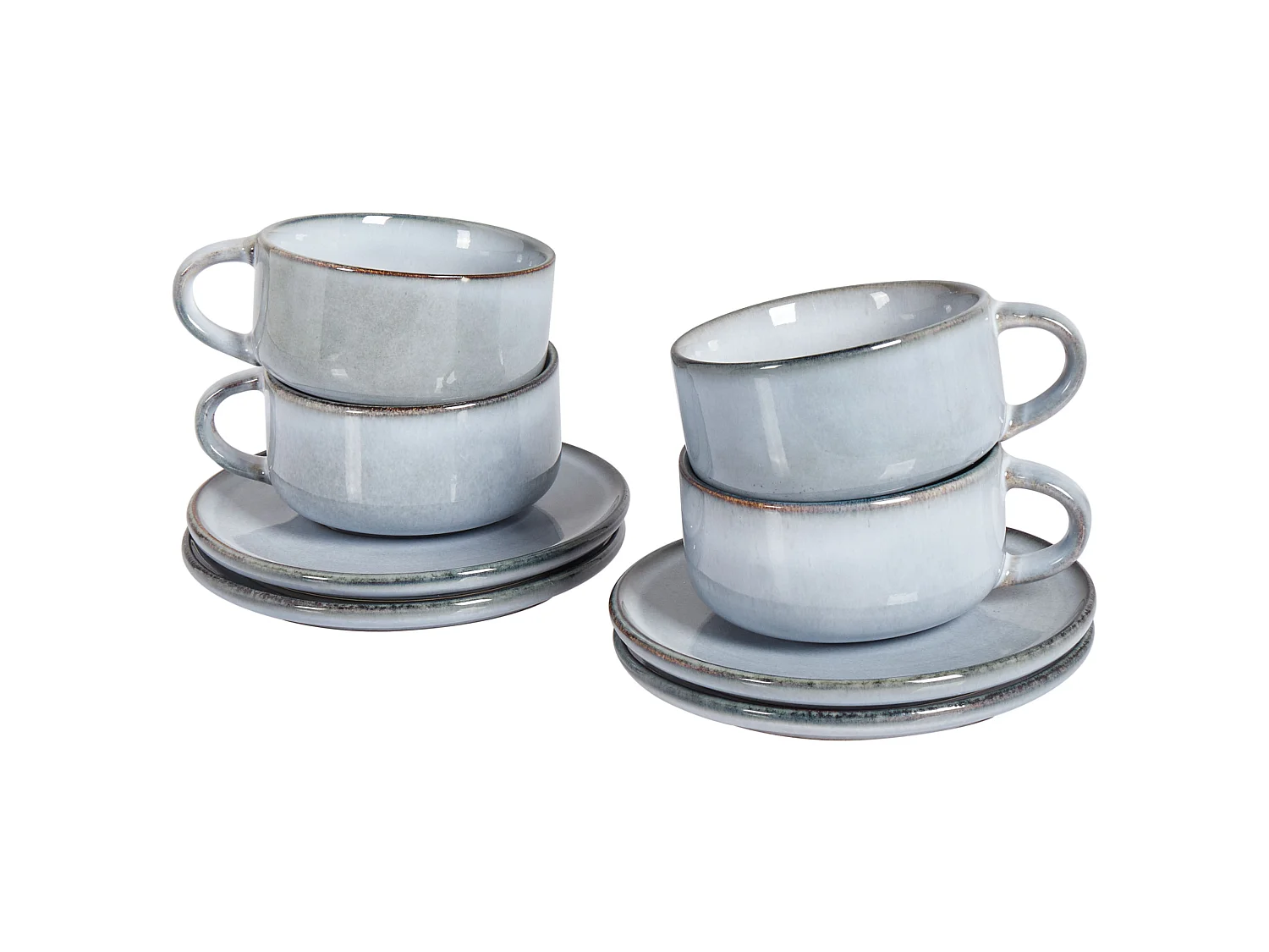 Set of 4 Cups with Saucers JUNIPER Stoneware Light Blue