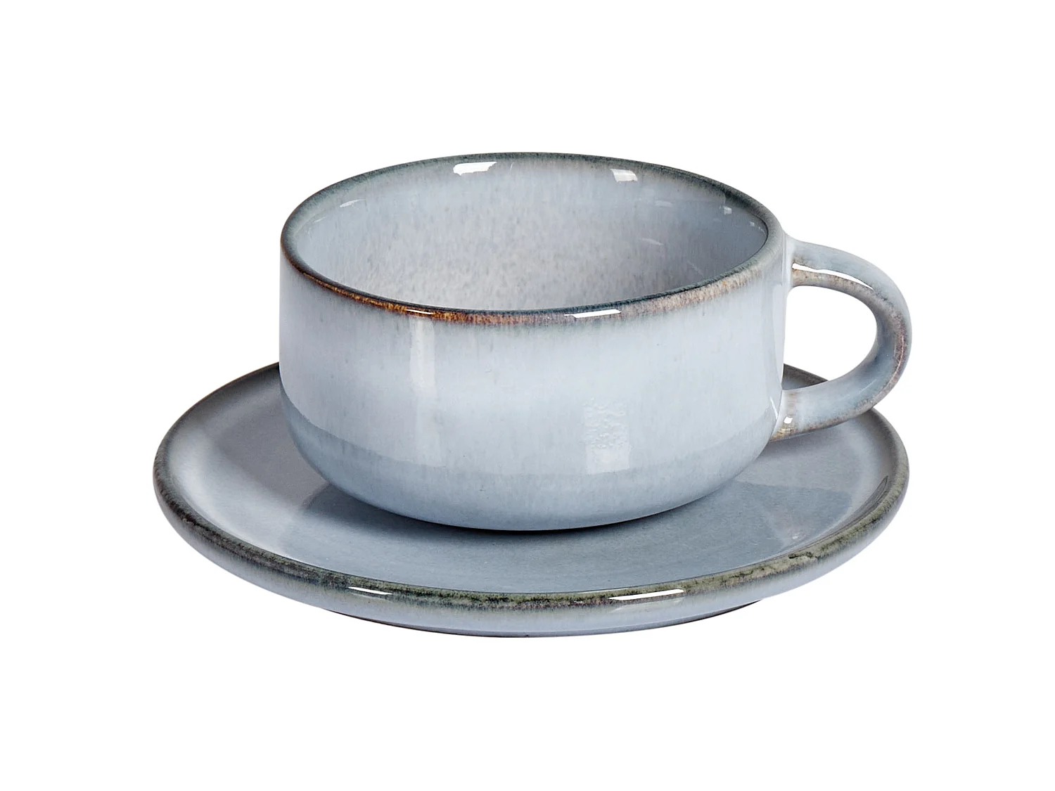 Set of 4 Cups with Saucers JUNIPER Stoneware Light Blue